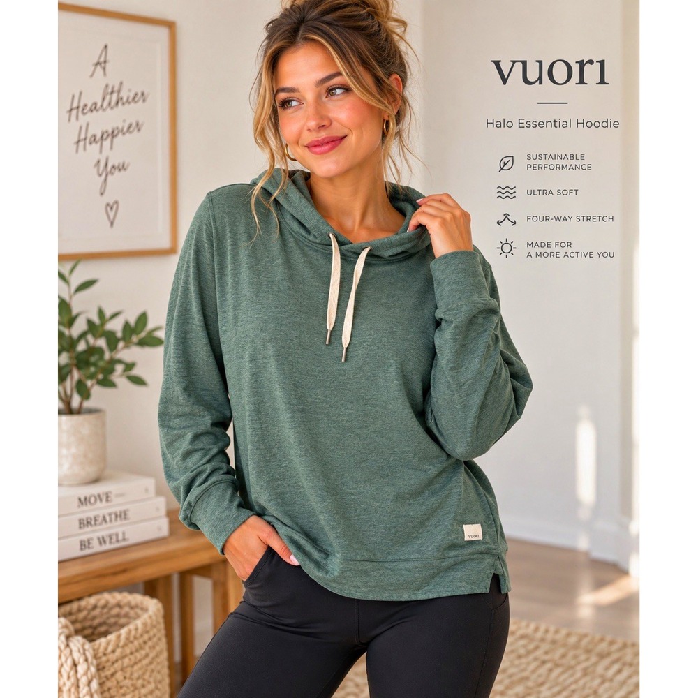 Vuori Halo Essential Hoodie Womens XL Kelp Heather Green Pullover VW226